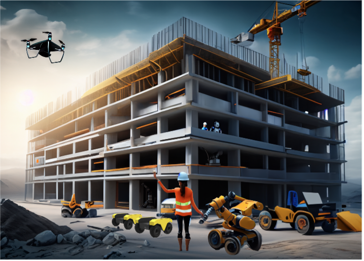 Rendering of a construction site using drones and advance technologies